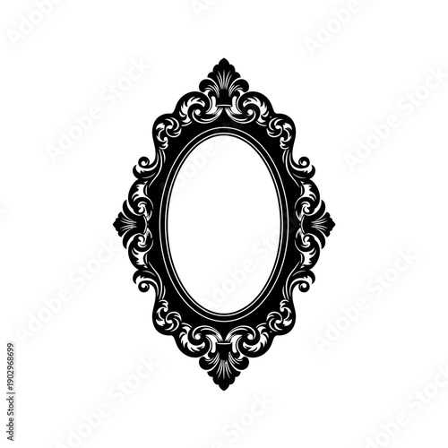 Ornate Oval Frame Silhouette Antique Mirror Border Vector Illustration Vintage Decor Shape