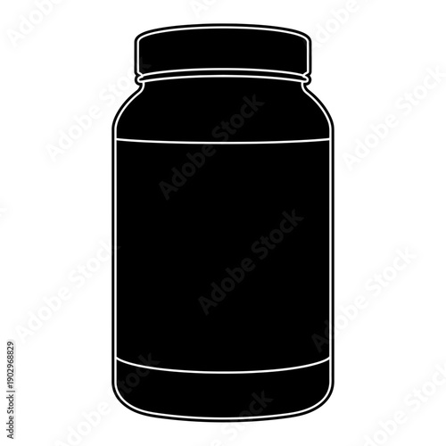 Protein Powder Tub Silhouette Supplement Jar Vector Illustration Gym Nutrition Icon