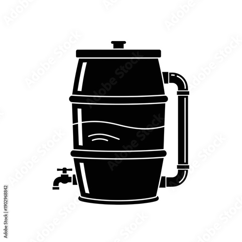 Rainwater Barrel Silhouette Garden Water Tank Vector Illustration Eco Conservation Icon