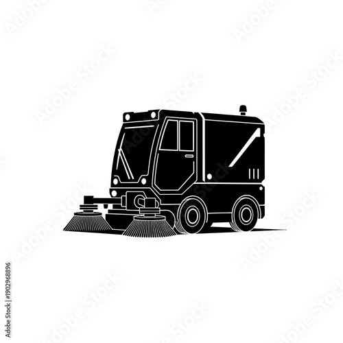 Robot Street Sweeper Silhouette Autonomous Cleaner Vector Illustration Smart City Tech