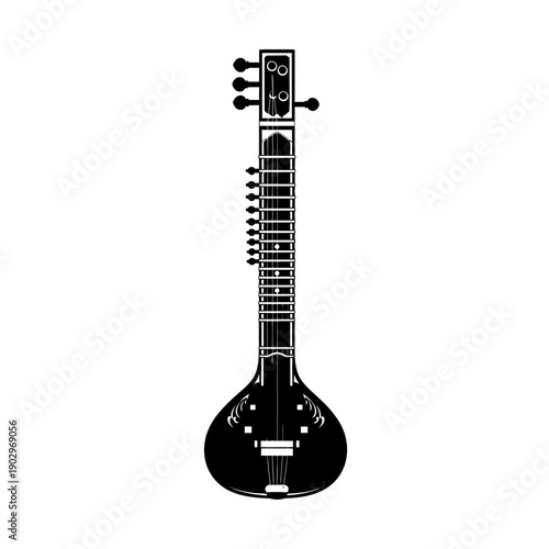 Indian Sitar Silhouette String Instrument Vector Illustration Classical Music Icon