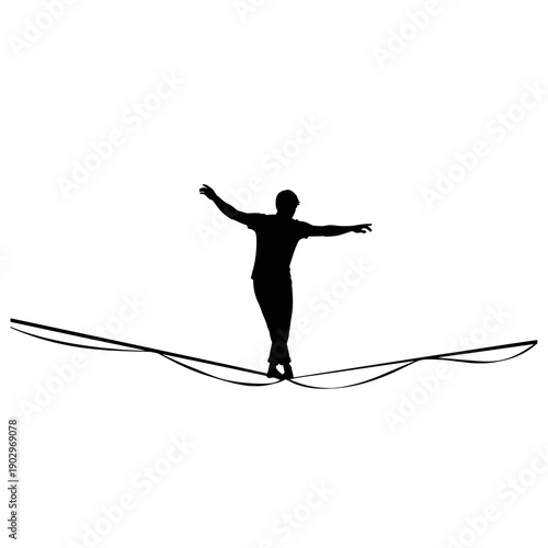Slackline Walker Silhouette Balance Rope Vector Illustration Outdoor Sport Icon