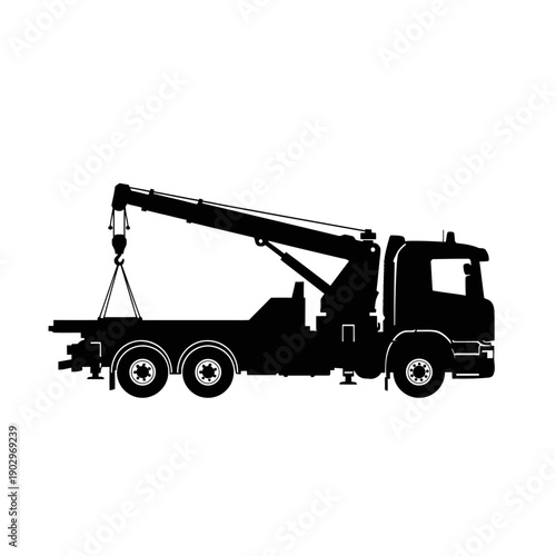 Tow Truck Silhouette Rescue Vehicle Crane Vector Illustration Road Service Icon