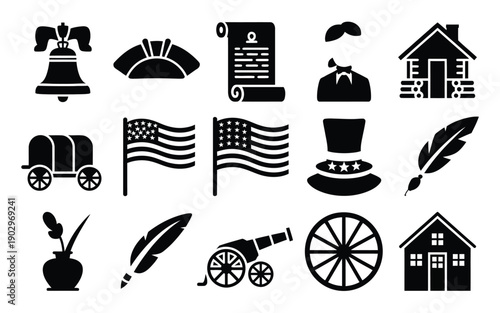 American independence day symbols and icons set patriotic elements historical american revolution