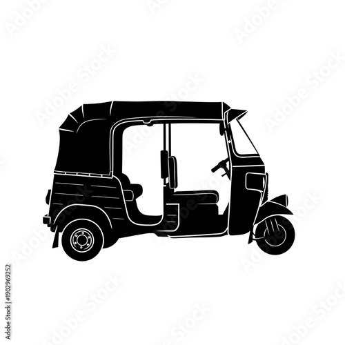 Side View Tuk Tuk Silhouette Vector for Sri Lanka Travel and Traditional Taxi Illustrations
