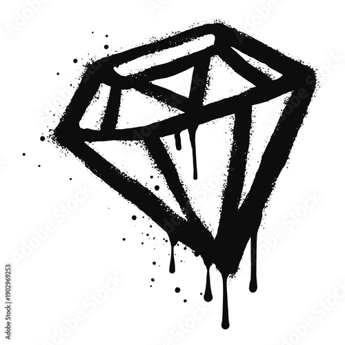Spray painted graffiti diamond sign in black over white. Diamond drip symbol. isolated on white background. vector illustration