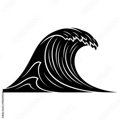 Giant Tsunami Wave Silhouette Vector Icon for Natural Disaster and Ocean Warning Signs
