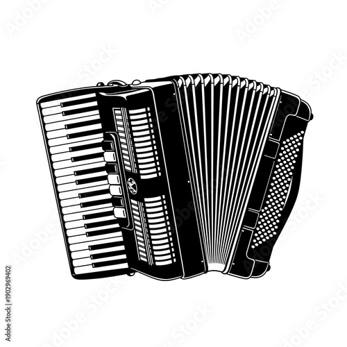 Accordion Musical Instrument Silhouette Vector Squeeze Box Folk Music Icon Isolated Black Shape