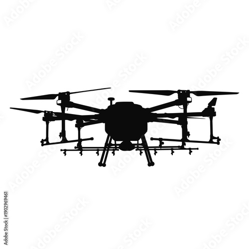 Agricultural Drone Sprayer Silhouette Vector Smart Farming Agritech Aerial Vehicle Icon Isolated