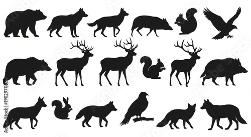 Silhouette Safari: A diverse array of animal silhouettes, meticulously crafted to represent nature's finest, all presented on a clean canvas, creating a powerful visual impact.