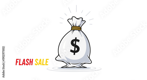 Dynamic flash sale promotion featuring a glowing money bag illustration for limited-time deals