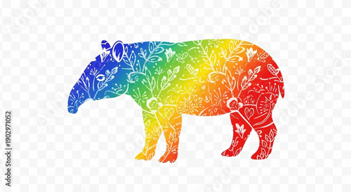Vibrant floral tapir illustration in rainbow colors showcasing nature's beauty and unique design
