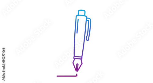 Gradient Line Art Fountain Pen Icon Writing a Stroke on White Background for Design