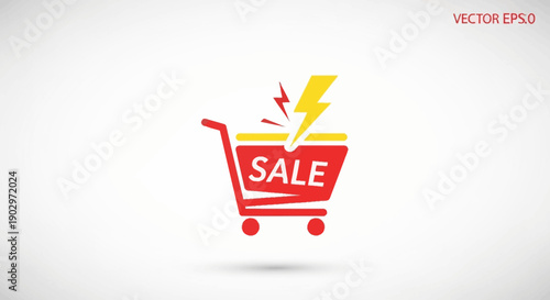 Dynamic Flash Sale Shopping Cart Icon for Fast E-commerce Deals and Discounts on White Background