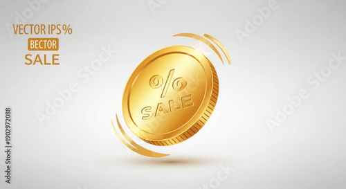 Dynamic Golden Sale Coin Vector Illustration with Percentage Sign for Special Offers and Discounts
