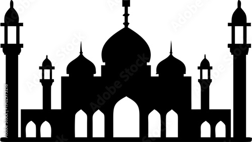 Majestic mosque silhouette with domes and minarets