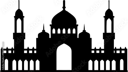 Elegant mosque silhouette with domes and minarets
