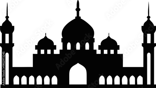 Elegant mosque silhouette with domes and minarets