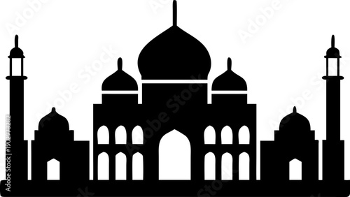 Majestic mosque silhouette with domes and minarets standing tall