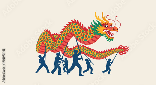 Traditional Chinese Dragon Dance Performance Team.