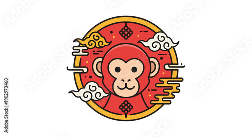 Cartoon Monkey Character in Red Circle.
