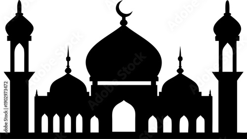 Elegant mosque silhouette with domes and minarets