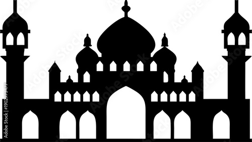 Majestic mosque silhouette with domes and minarets standing tall