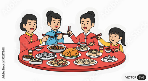 Family Sharing Food Around the Table.