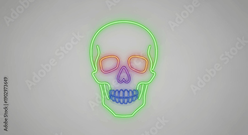 Vibrant neon light human skull illustration glowing on a minimalist background a modern artistic