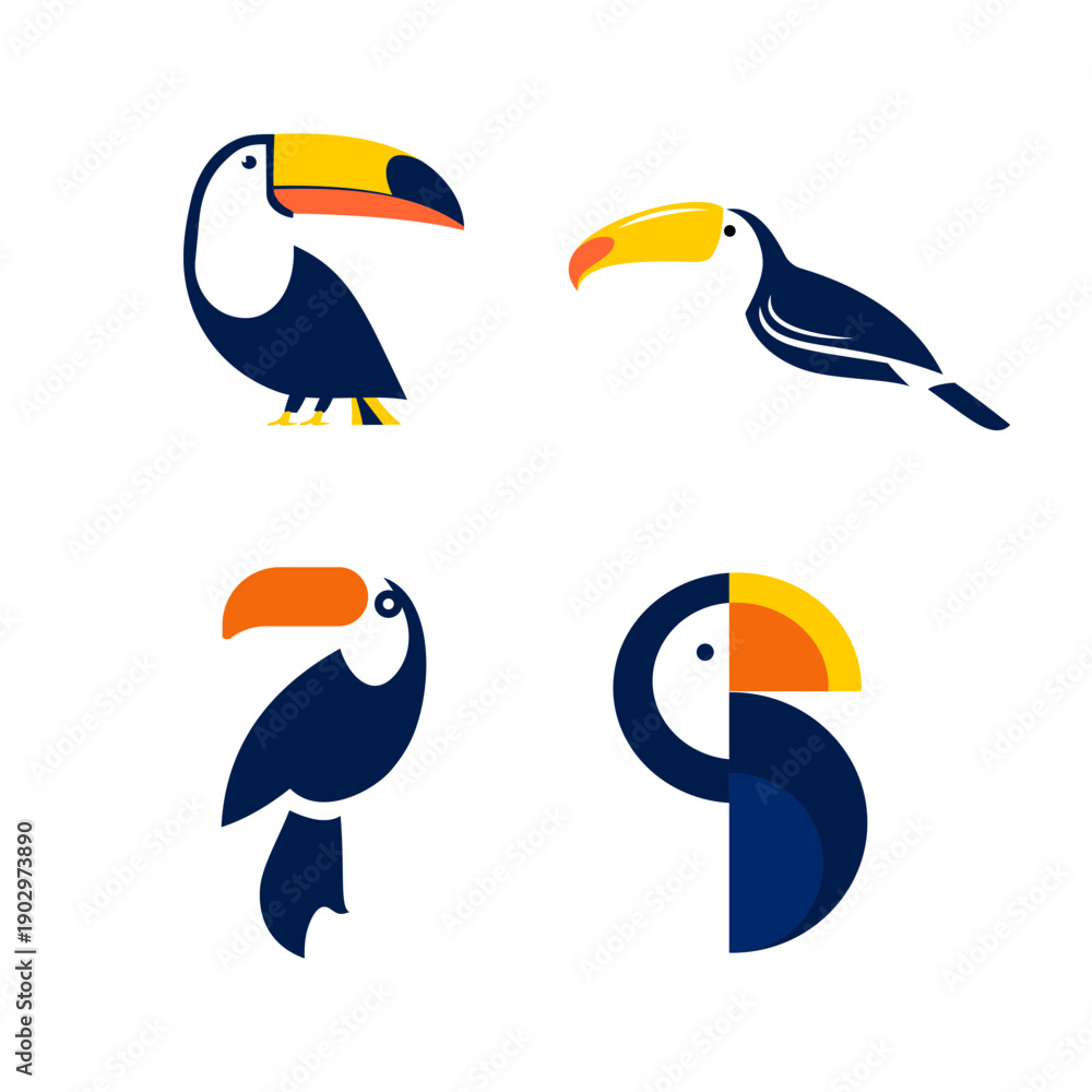 Naklejka premium Toucan flat icon flat logo set isolated graphic
