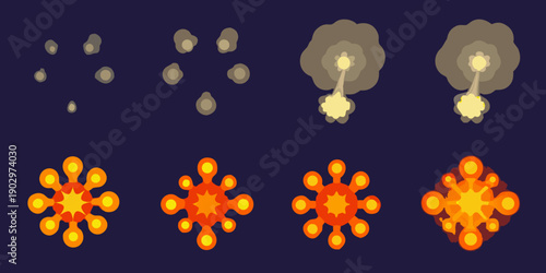 Explosion animation frames depicting stages of a fiery blast
