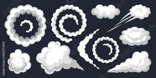 Collection of cartoon smoke and cloud burst vector illustrations