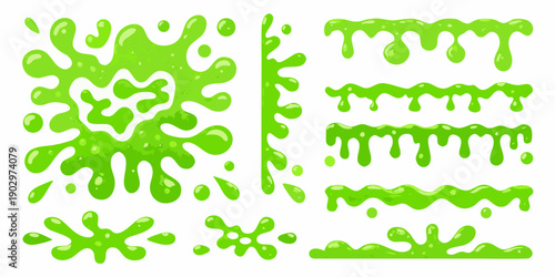 Bright green slime drips and splatters arranged in various patterns