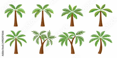 Collection of vibrant cartoon style palm trees in varying designs