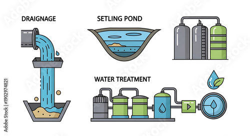 Illustrative Diagram of Water Management Drainage, Settling Pond, and Treatment Processes