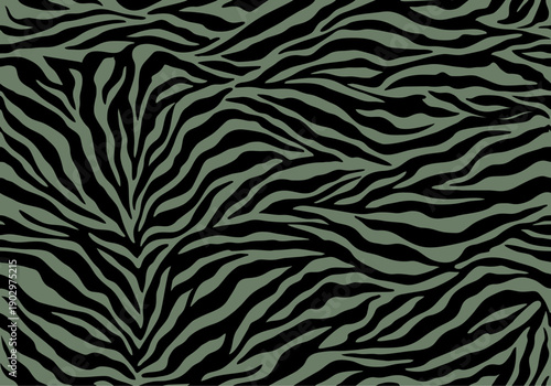 Seamless zebra stripe pattern in shale green and off white tones. Modern animal print background for fashion textiles, wallpaper, packaging, stationery and contemporary surface design.