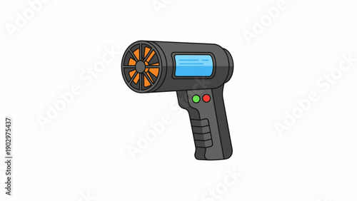 Stylized Handheld Device Illustration Featuring a Fan, Screen, and Buttons for Diverse Use Cases