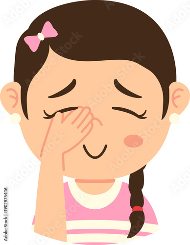 Cute Cartoon Shy Girl Expressing Joy