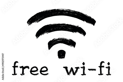 Hand drawn free wifi spot zone sign Public wi-fi area sign Wireless internet clipart in doodle style Single element for print, web, design, decor 3G, 4G, 5G, 6G, IoT