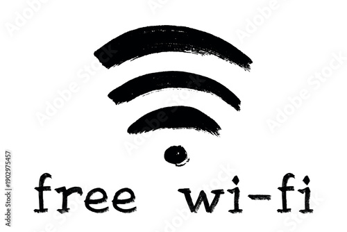 Hand drawn free wifi spot zone sign Public wi-fi area sign Wireless internet clipart in doodle style Single element for print, web, design, decor 3G, 4G, 5G, 6G, IoT