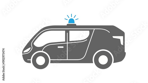 Minimalist grey emergency service vehicle icon with blue light a simple graphic illustration