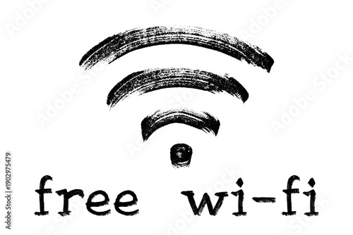 Hand drawn free wifi spot zone sign Public wi-fi area sign Wireless internet clipart in doodle style Single element for print, web, design, decor 3G, 4G, 5G, 6G, IoT