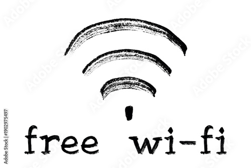 Hand drawn free wifi spot zone sign Public wi-fi area sign Wireless internet clipart in doodle style Single element for print, web, design, decor 3G, 4G, 5G, 6G, IoT