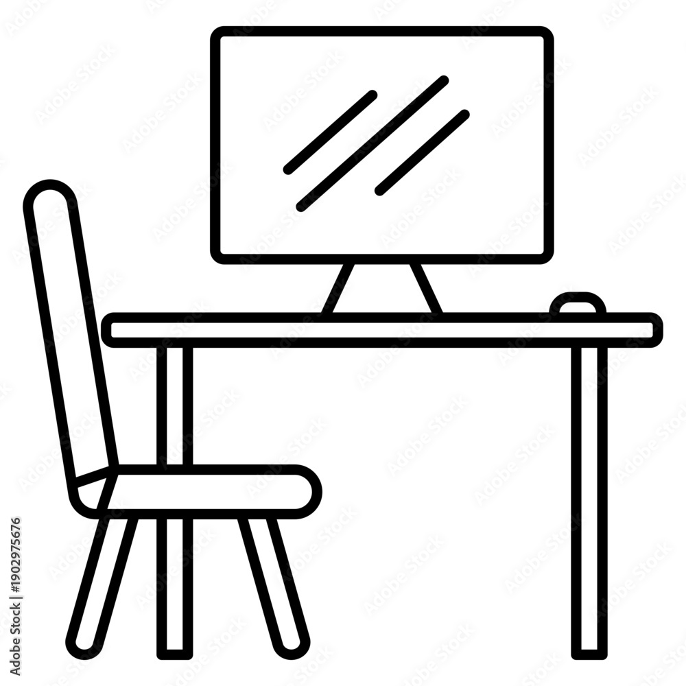 Fototapeta premium Office Workspace with Computer Monitor and Chair Icon