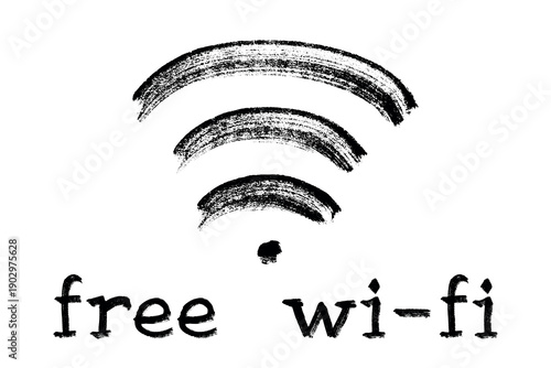 Hand drawn free wifi spot zone sign Public wi-fi area sign Wireless internet clipart in doodle style Single element for print, web, design, decor 3G, 4G, 5G, 6G, IoT