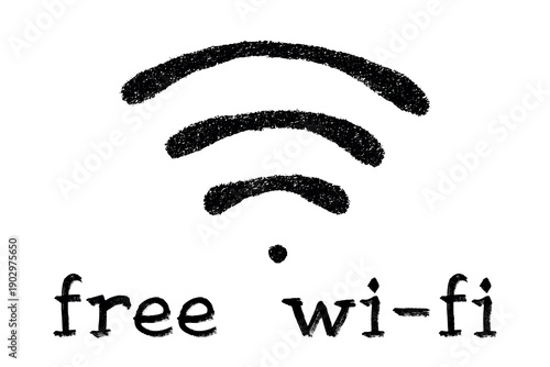 Hand drawn free wifi spot zone sign Public wi-fi area sign Wireless internet clipart in doodle style Single element for print, web, design, decor 3G, 4G, 5G, 6G, IoT