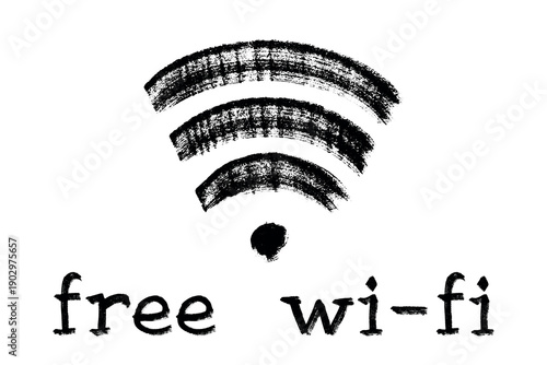 Hand drawn free wifi spot zone sign Public wi-fi area sign Wireless internet clipart in doodle style Single element for print, web, design, decor 3G, 4G, 5G, 6G, IoT