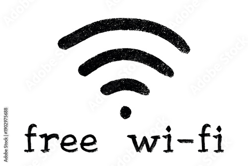Hand drawn free wifi spot zone sign Public wi-fi area sign Wireless internet clipart in doodle style Single element for print, web, design, decor 3G, 4G, 5G, 6G, IoT