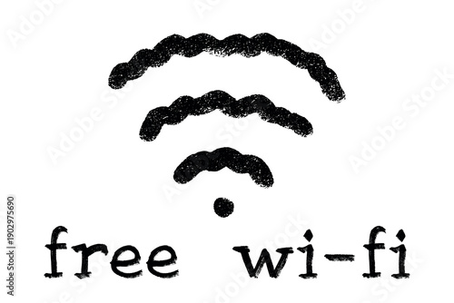 Hand drawn free wifi spot zone sign Public wi-fi area sign Wireless internet clipart in doodle style Single element for print, web, design, decor 3G, 4G, 5G, 6G, IoT