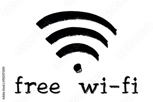 Hand drawn free wifi spot zone sign Public wi-fi area sign Wireless internet clipart in doodle style Single element for print, web, design, decor 3G, 4G, 5G, 6G, IoT